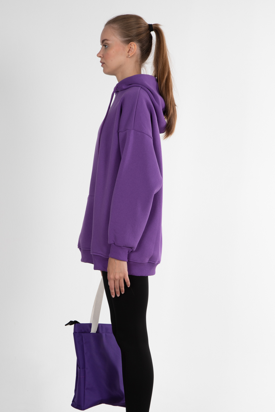 Oversize kapüşonlu sweatshirt-2975 Mor