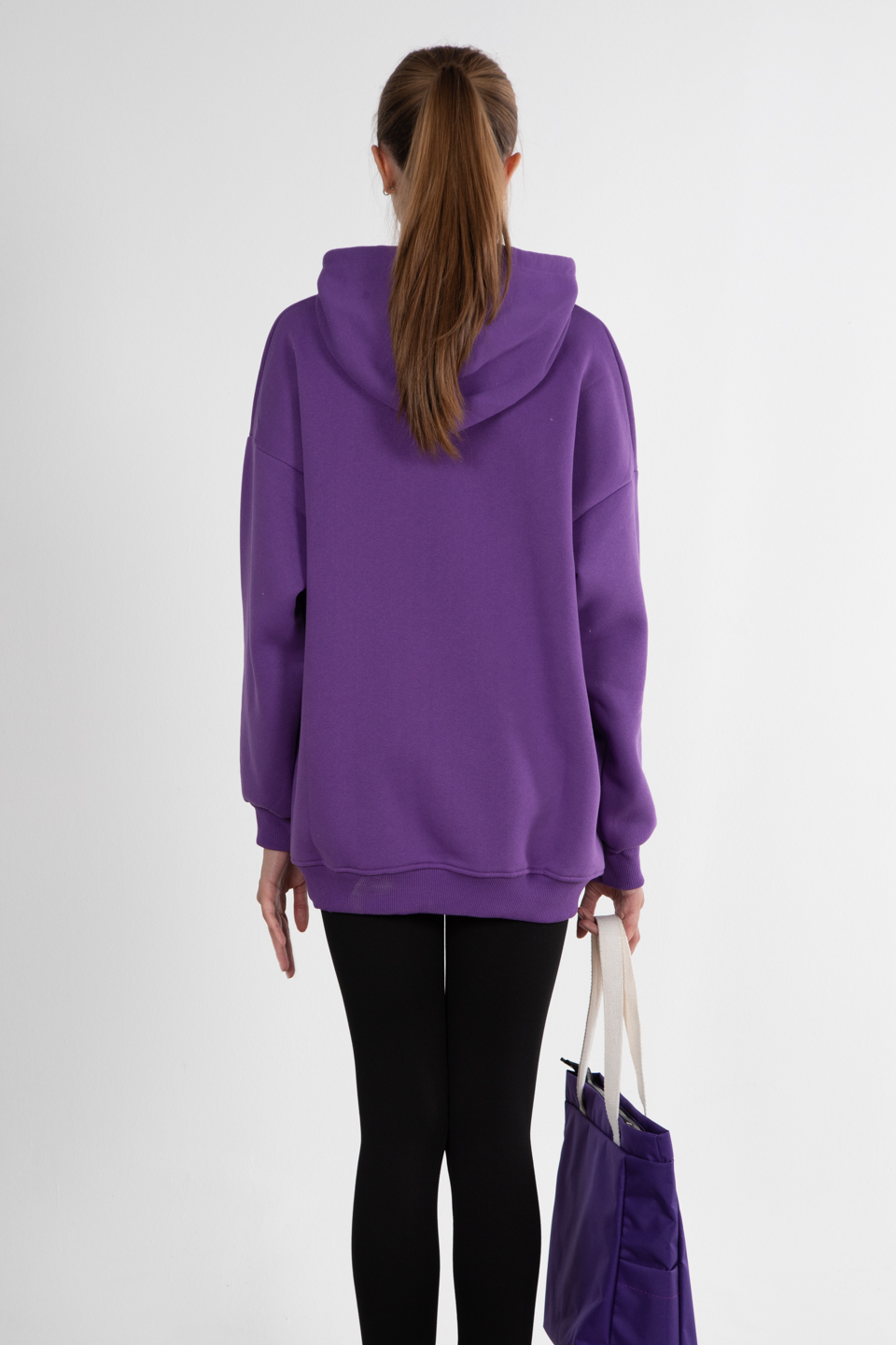 Oversize kapüşonlu sweatshirt-2975 Mor