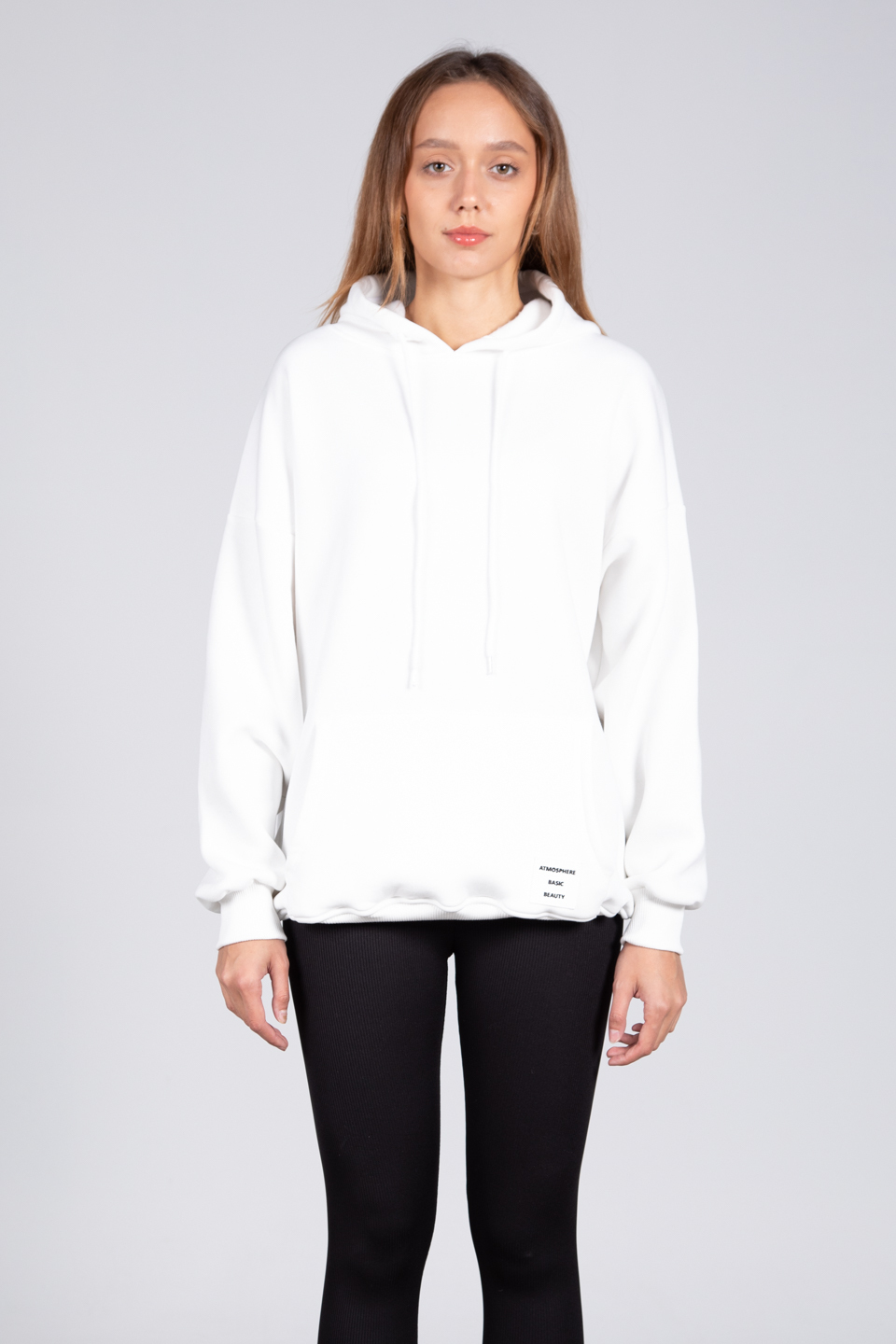 Oversize Kapüşonlu Sweatshirt - Ekru