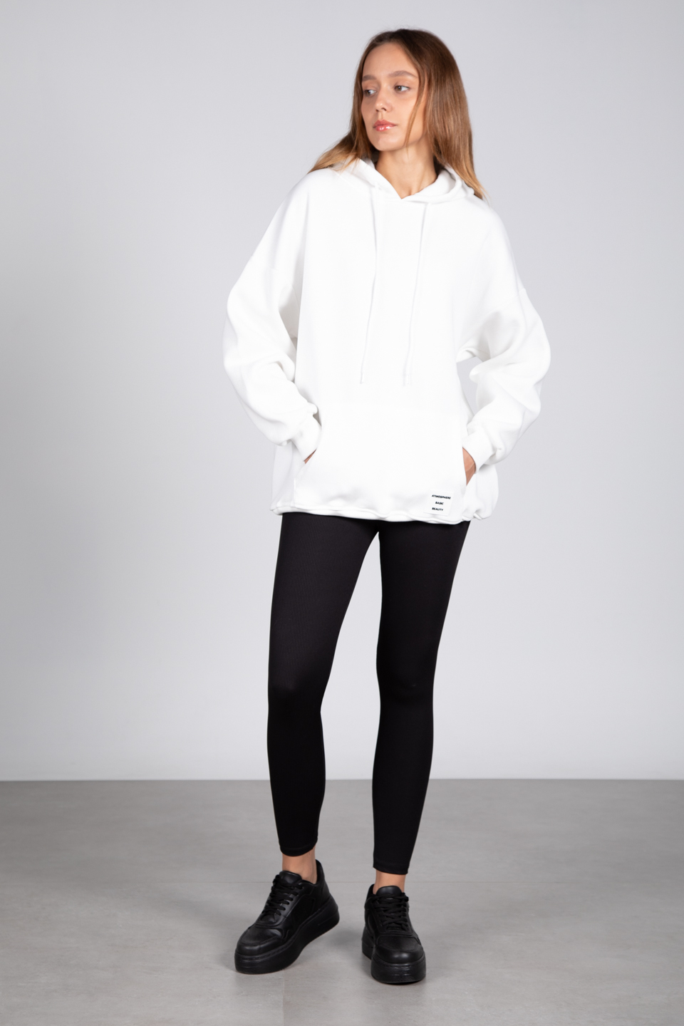 Oversize Kapüşonlu Sweatshirt - Ekru