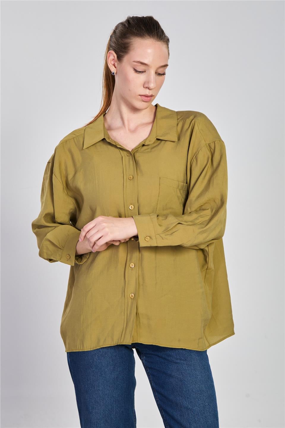 Oversize modal gömlek-5308 Haki