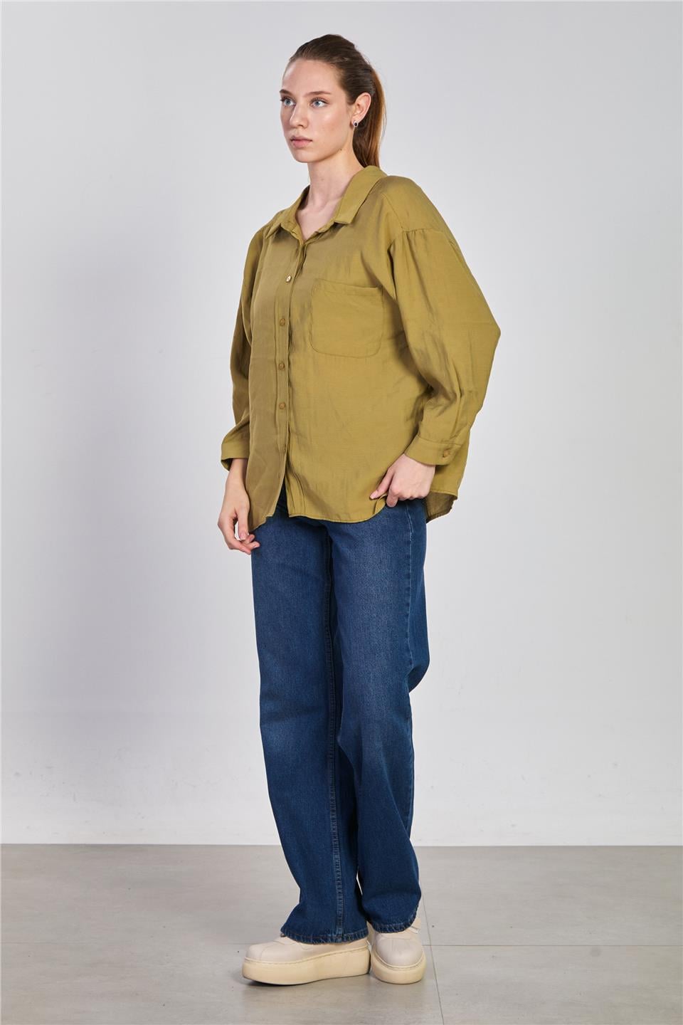Oversize modal gömlek-5308 Haki