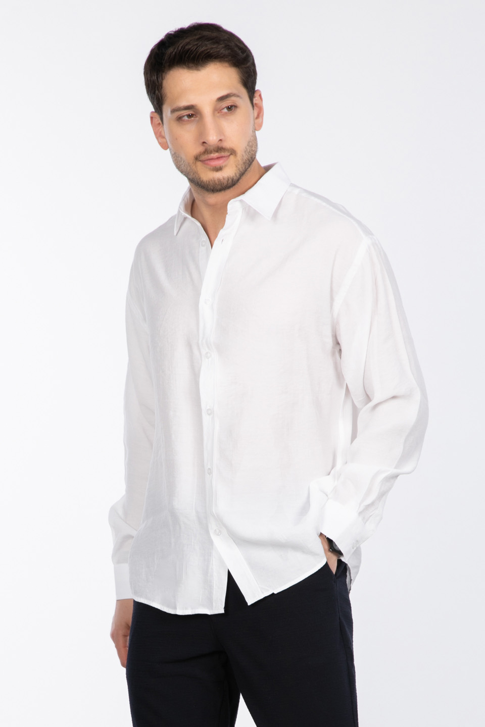 Oversize modal gömlek-9034 Beyaz