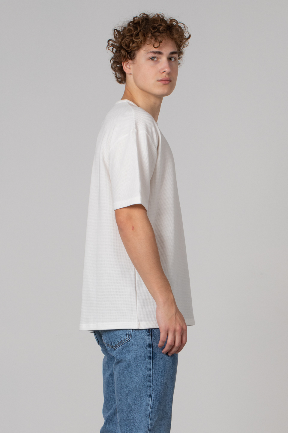 Oversıze waffle kumaş t-shirt-5005 Ekru