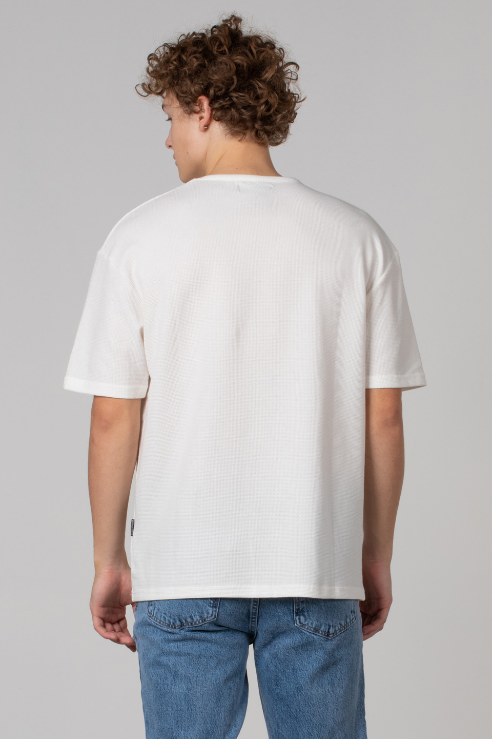 Oversıze waffle kumaş t-shirt-5005 Ekru