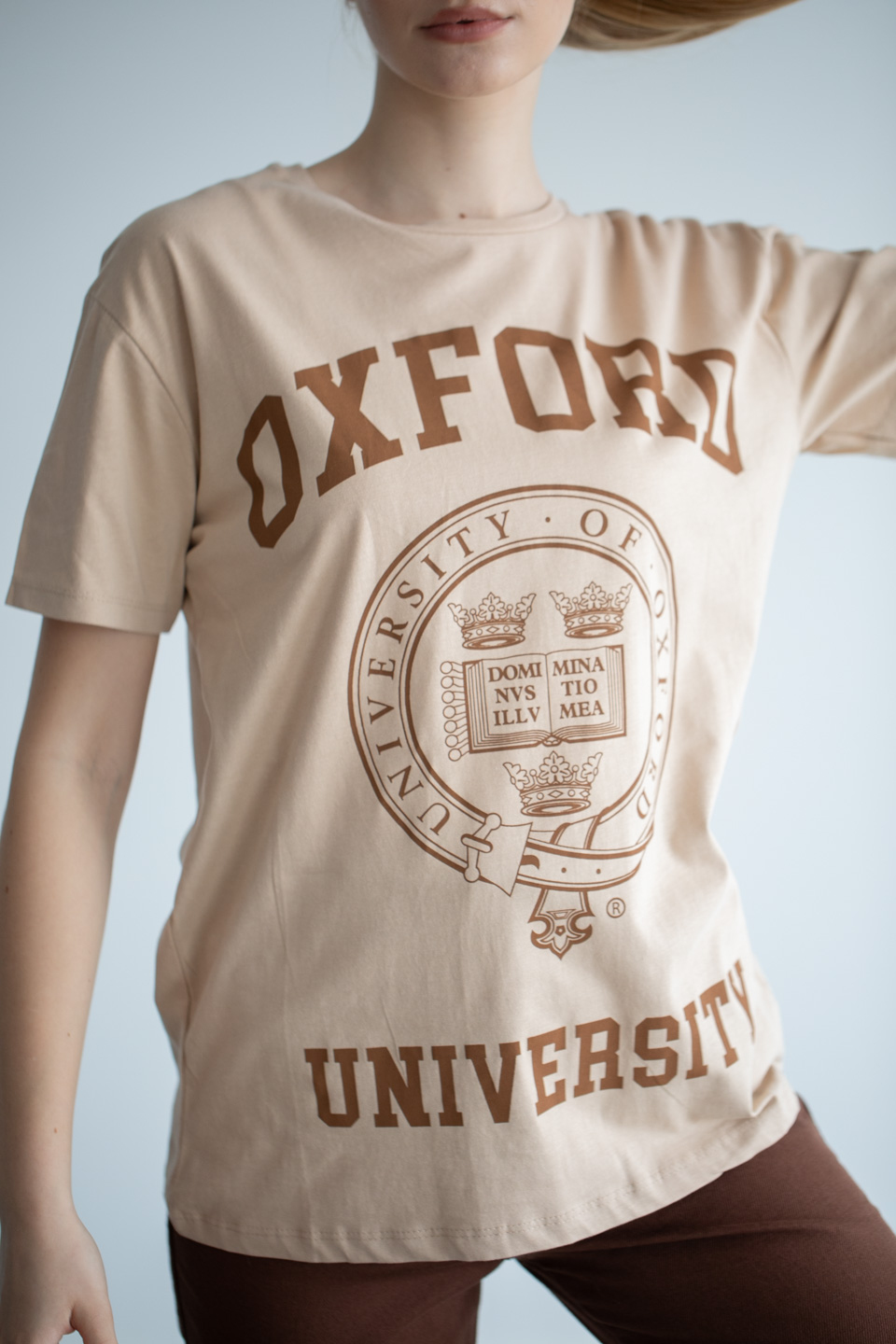 Oxford baskılı oversize t-shirt-1001-3 Bisküvi