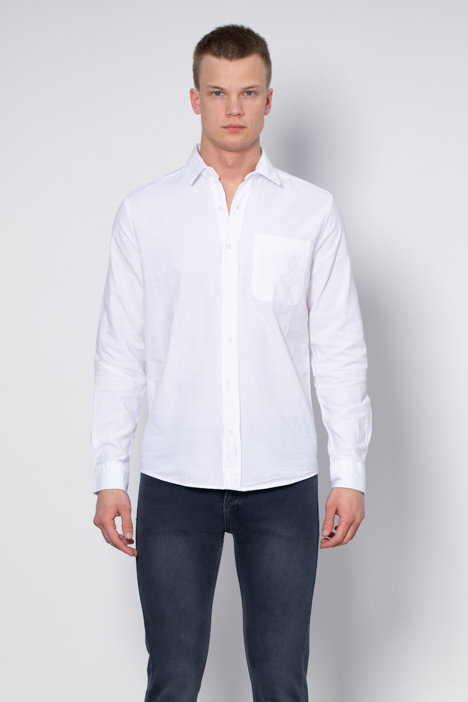 Oxford tek cep gömlek-12-4735 Beyaz