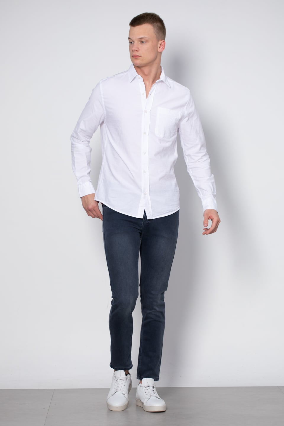 Oxford tek cep gömlek-12-4735 Beyaz