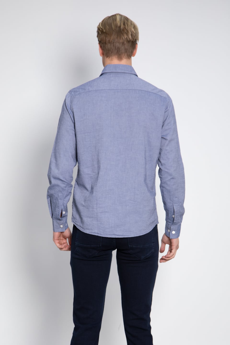 Oxford tek cep gömlek-12-4735 İndigo