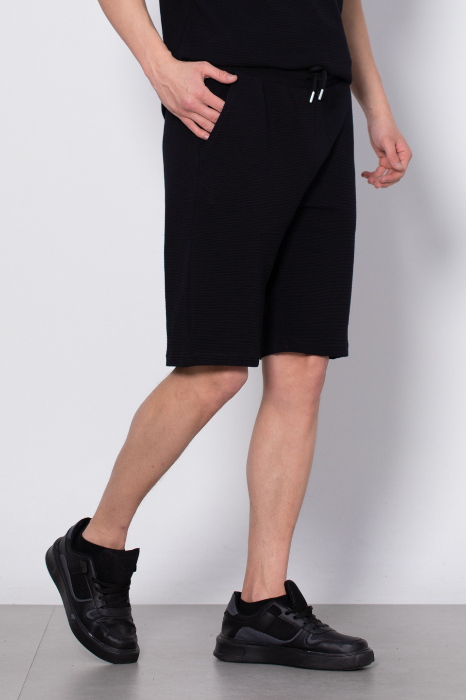 Paça garnili bermuda şort-8023 Siyah