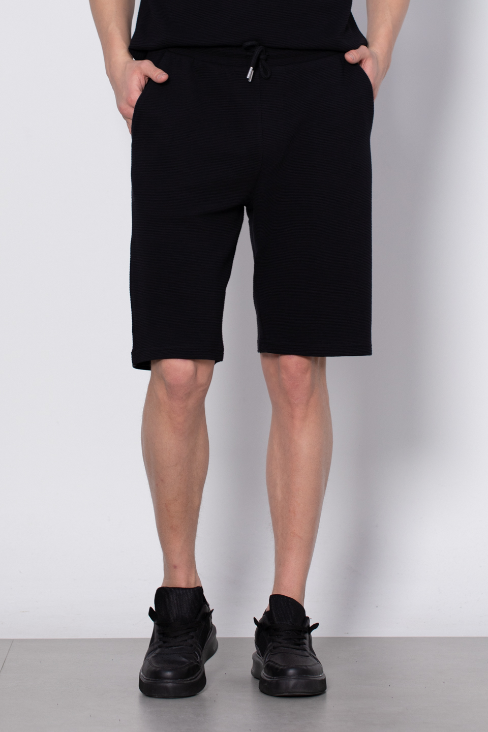 Paça garnili bermuda şort-8023 Siyah