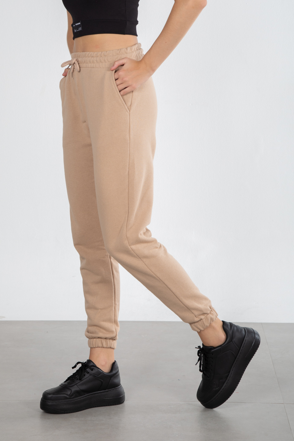 Paça lastikli eşofman altı-1031 Taş