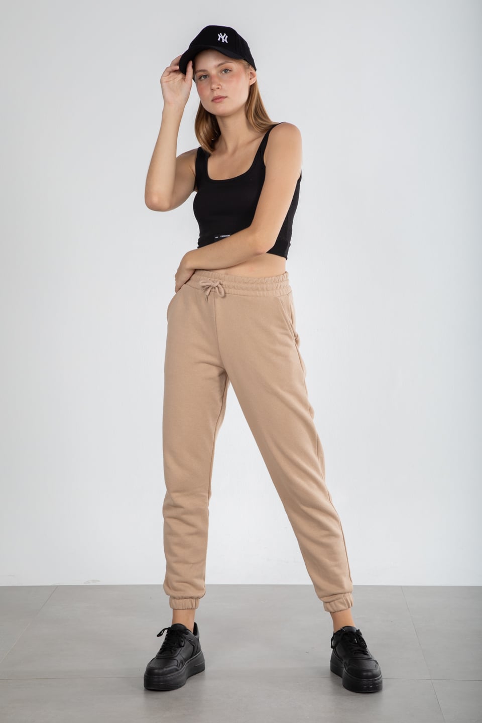 Paça lastikli eşofman altı-1031 Taş