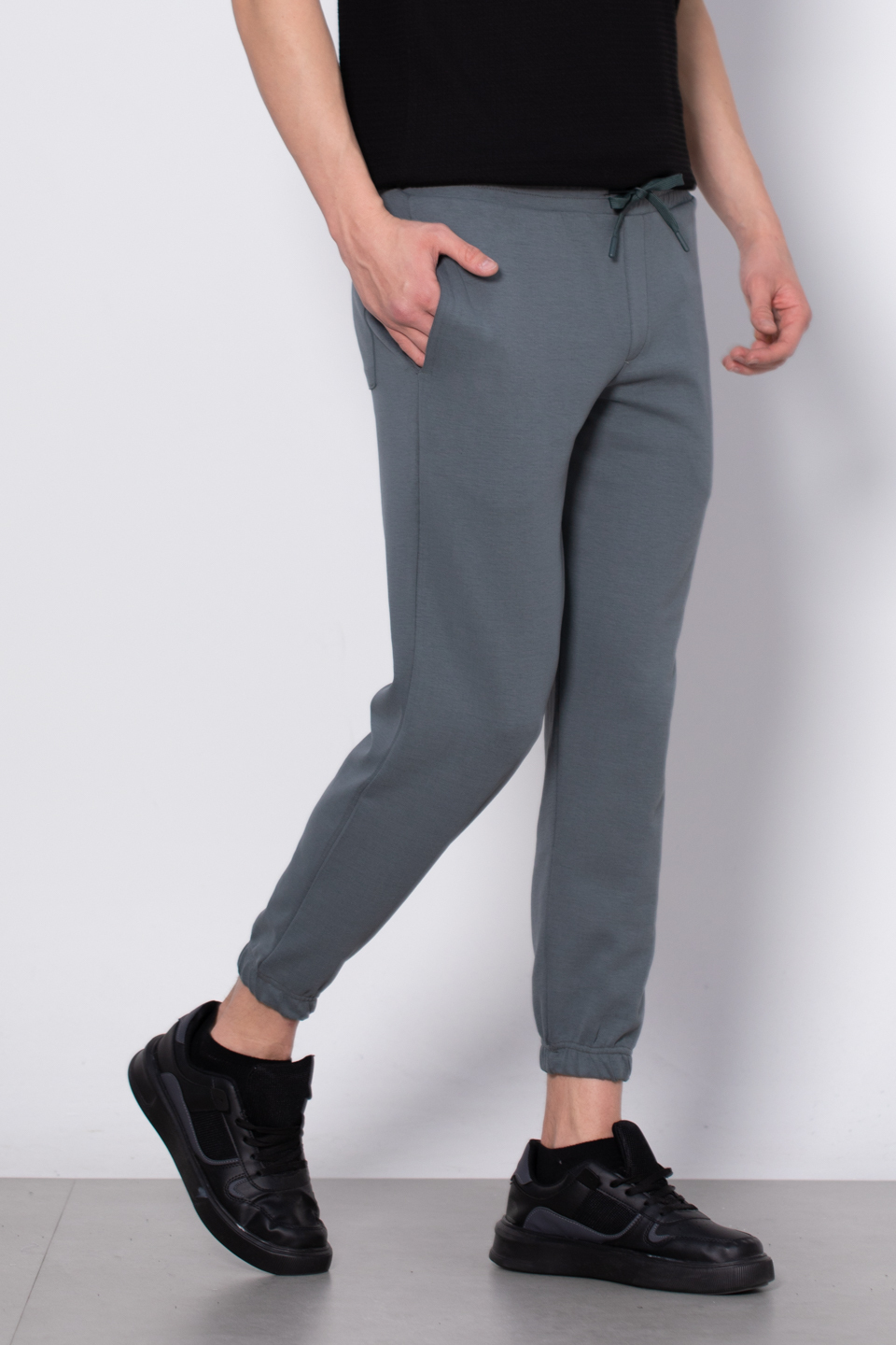 Paça lastikli eşofman altı-9056-1 Çam Yeşili