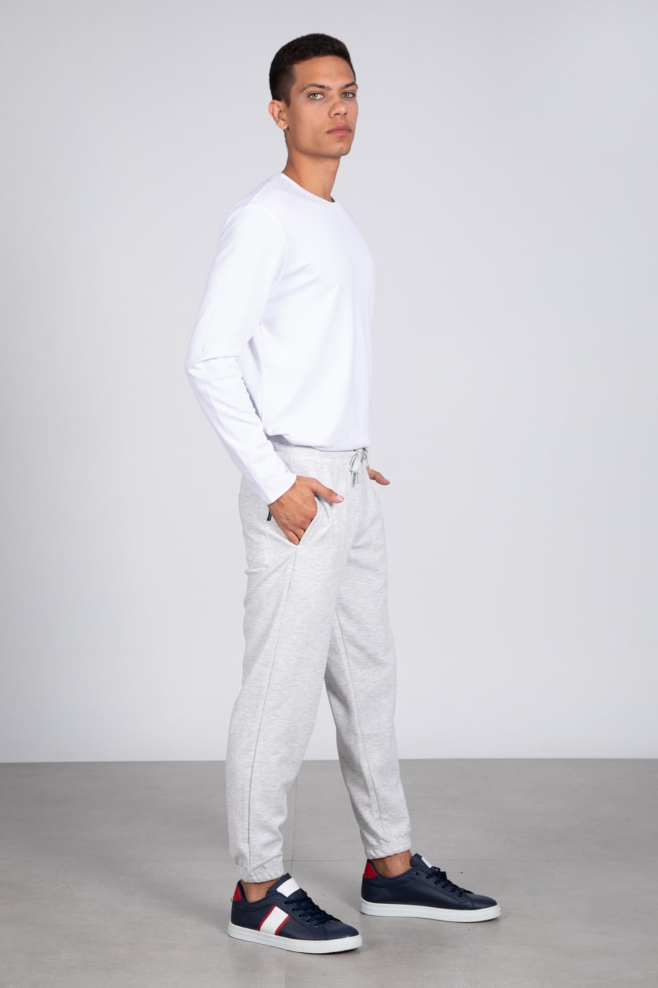 Paça lastikli eşofman altı-9056 Kar Melanj