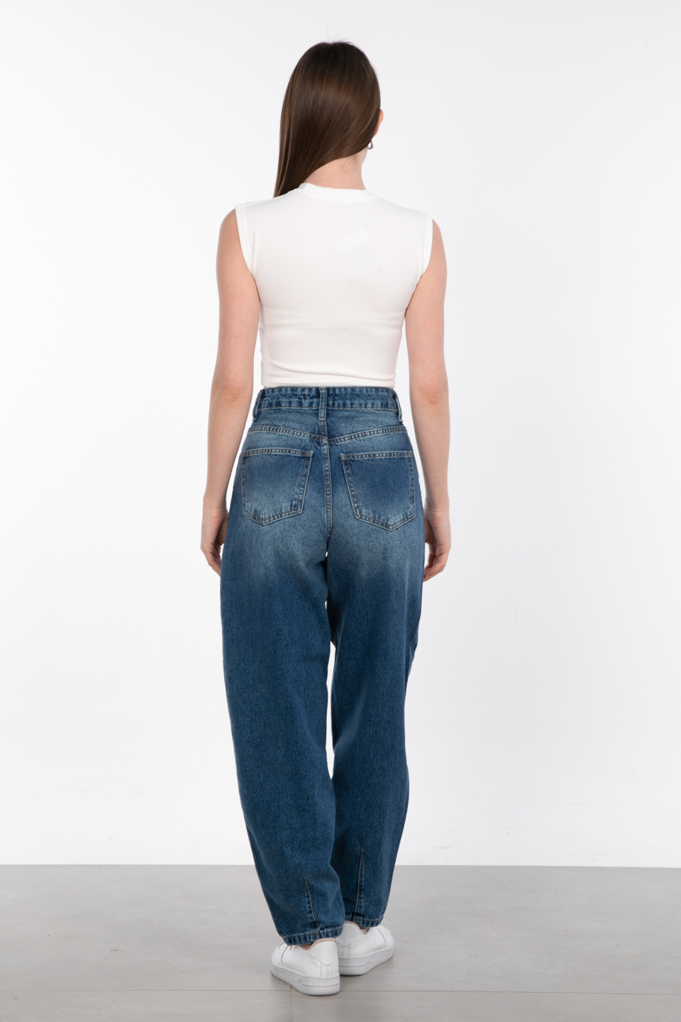 Paça pensli baggy jean pantolon-25-1007 Mavi