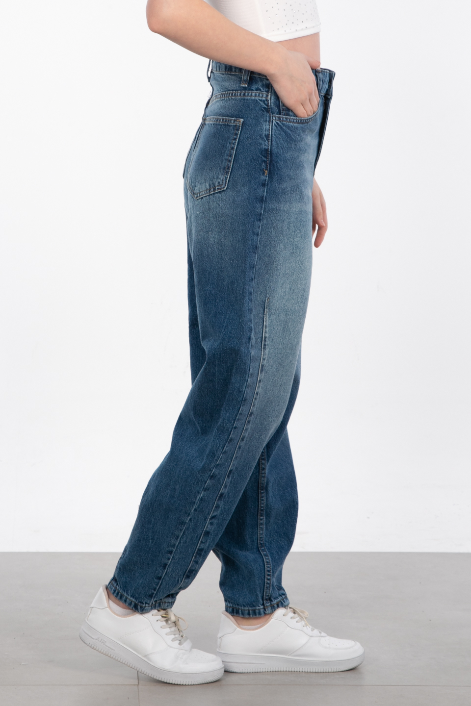Paça pensli baggy jean pantolon-25-1007 Mavi