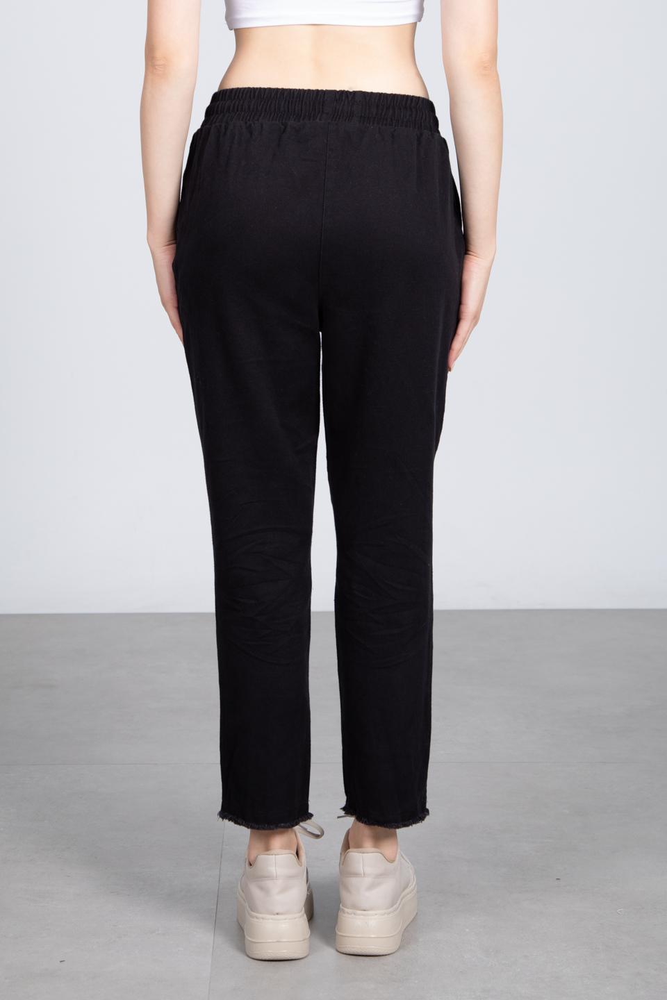 Paça püsküllü gabardin pantolon-001-1 Siyah