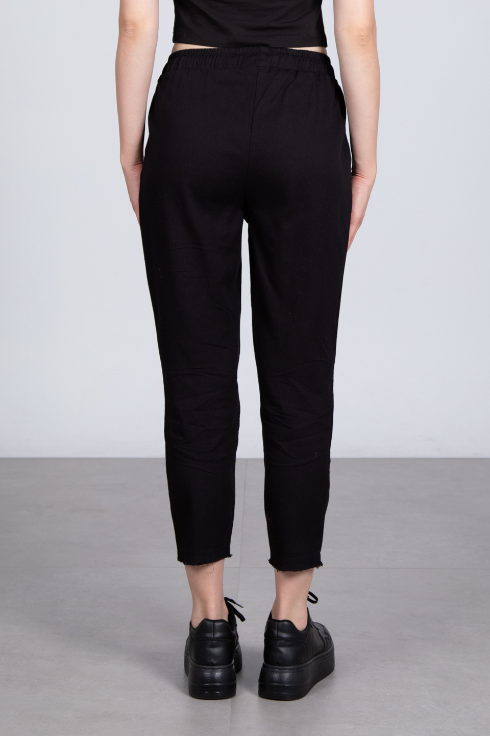 Paça püsküllü gabardin pantolon-001 Siyah