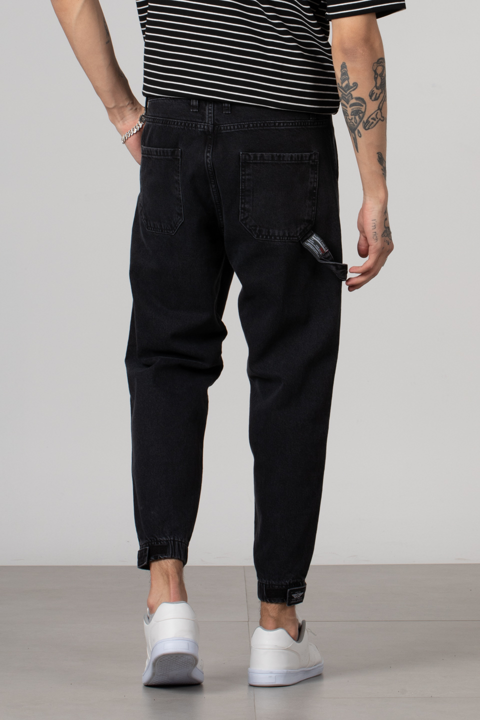 Paçası cırtlı bol denim pantolon-6103 Antrasit