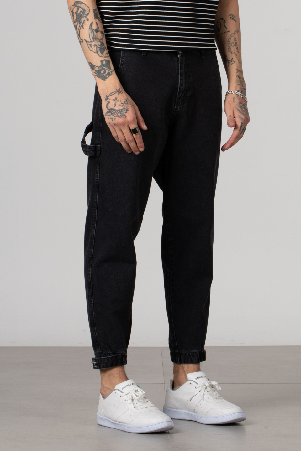 Paçası cırtlı bol denim pantolon-6103 Antrasit