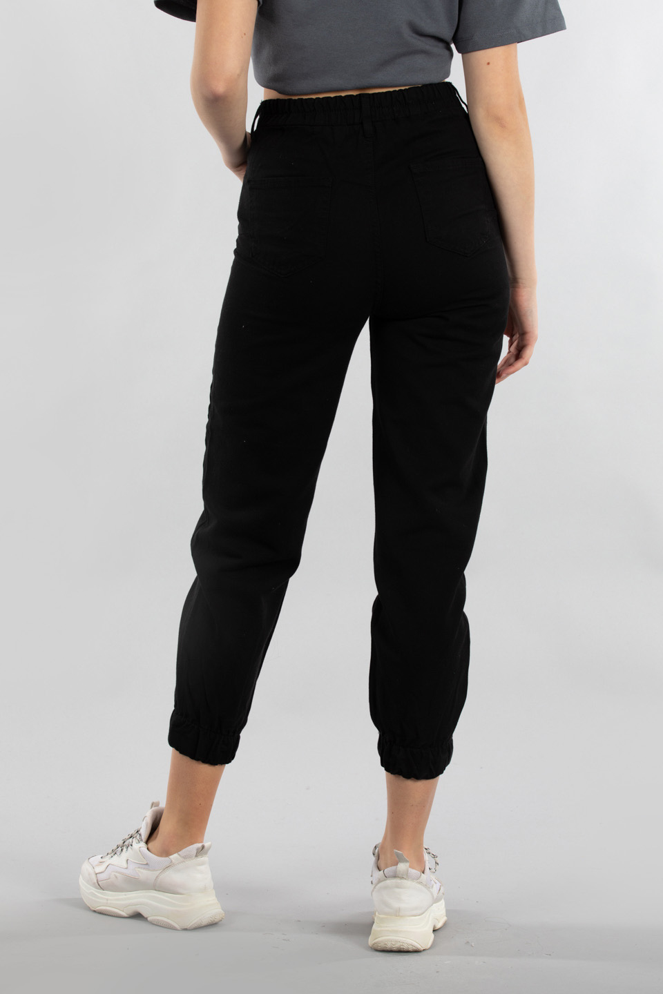Paçası lastikli gabardin pantolon-YP4647 Siyah