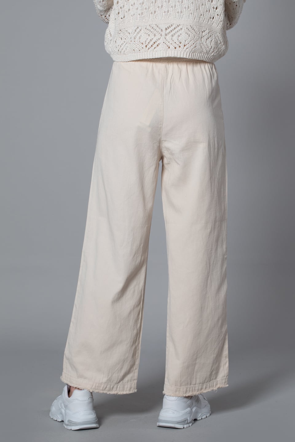 Paçası püsküllü bol paça pantolon-4760 Taş