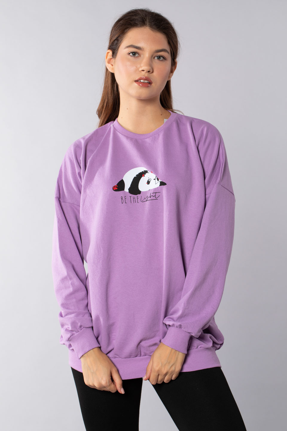 Panda baskılı sweatshirt-21548-8 Lila
