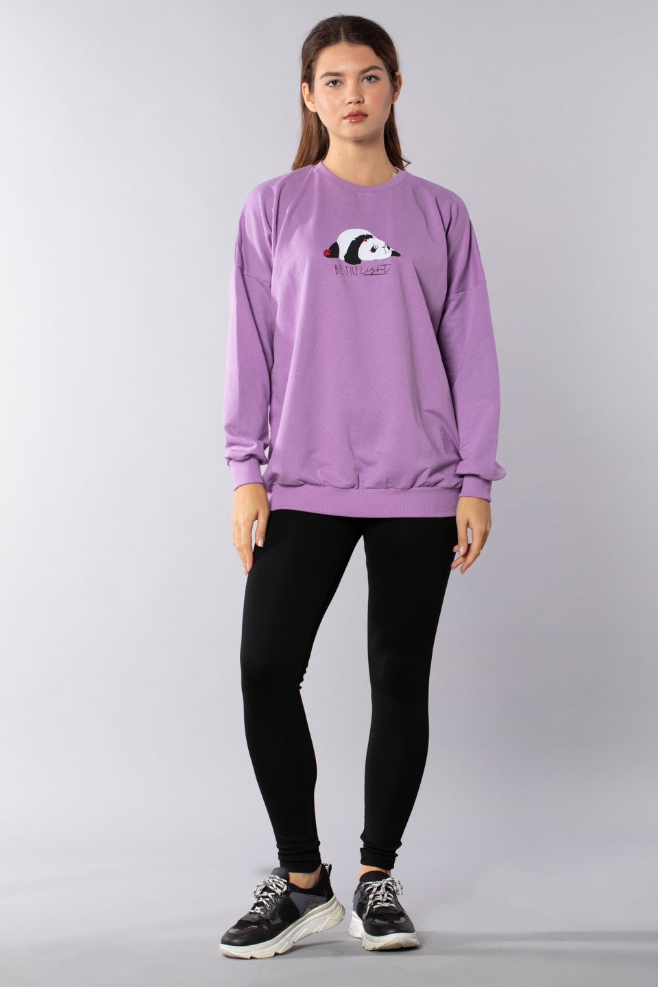 Panda baskılı sweatshirt-21548-8 Lila