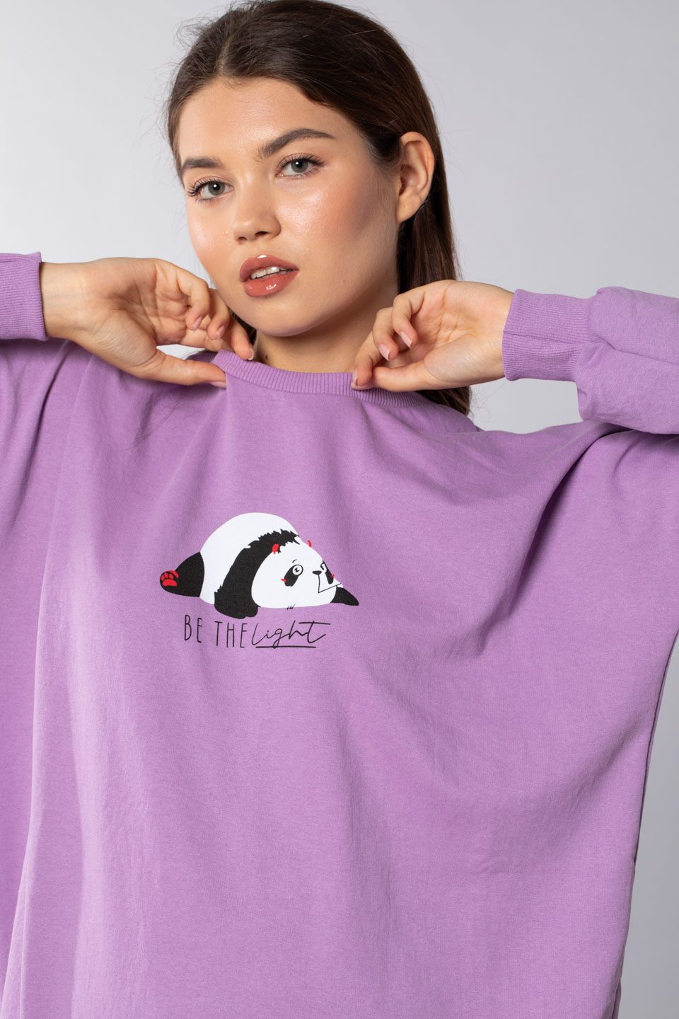 Panda baskılı sweatshirt-21548-8 Lila