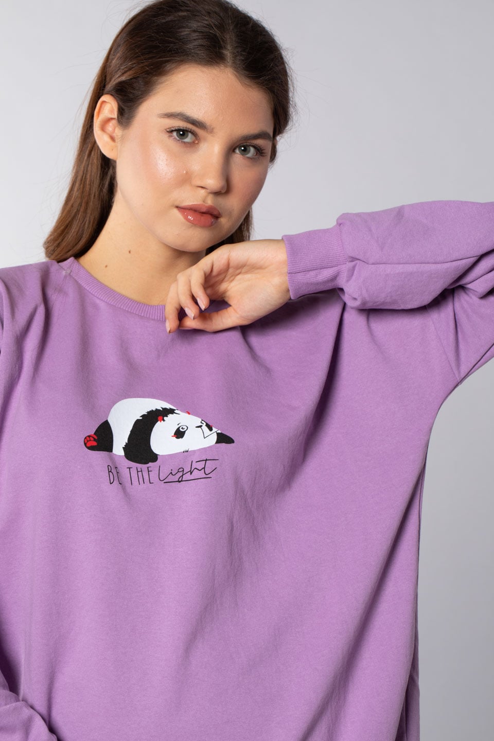 Panda baskılı sweatshirt-21548-8 Lila