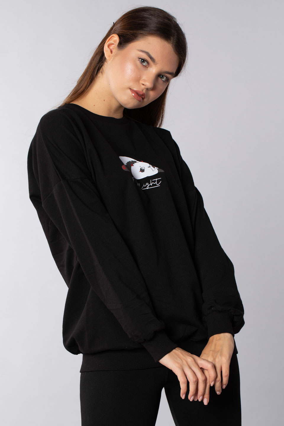 Panda baskılı sweatshirt-21548-8 Siyah