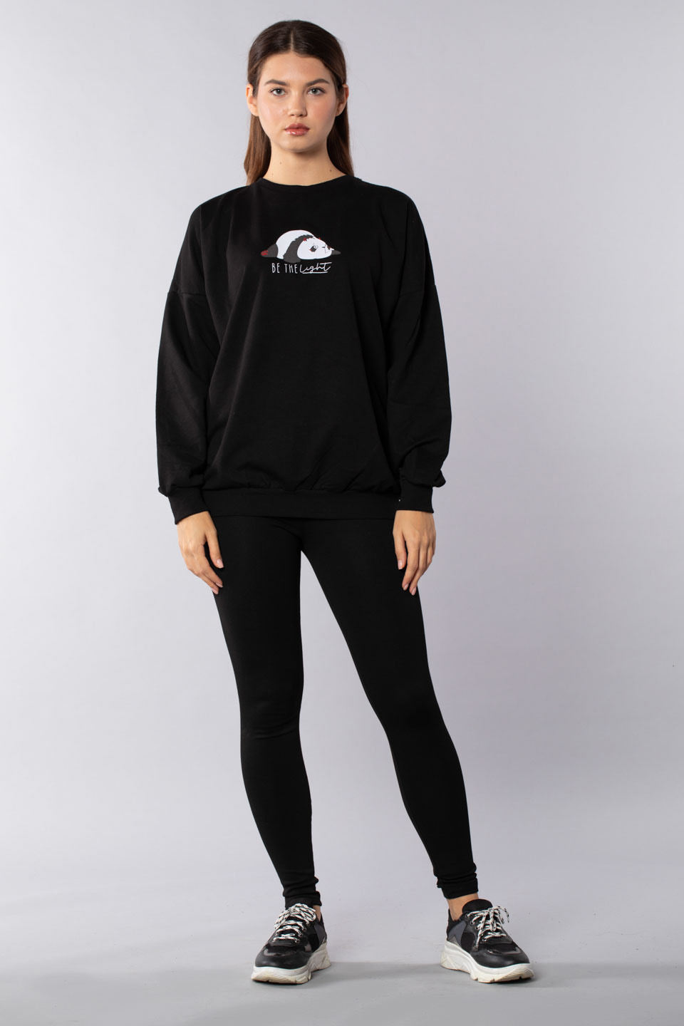 Panda baskılı sweatshirt-21548-8 Siyah