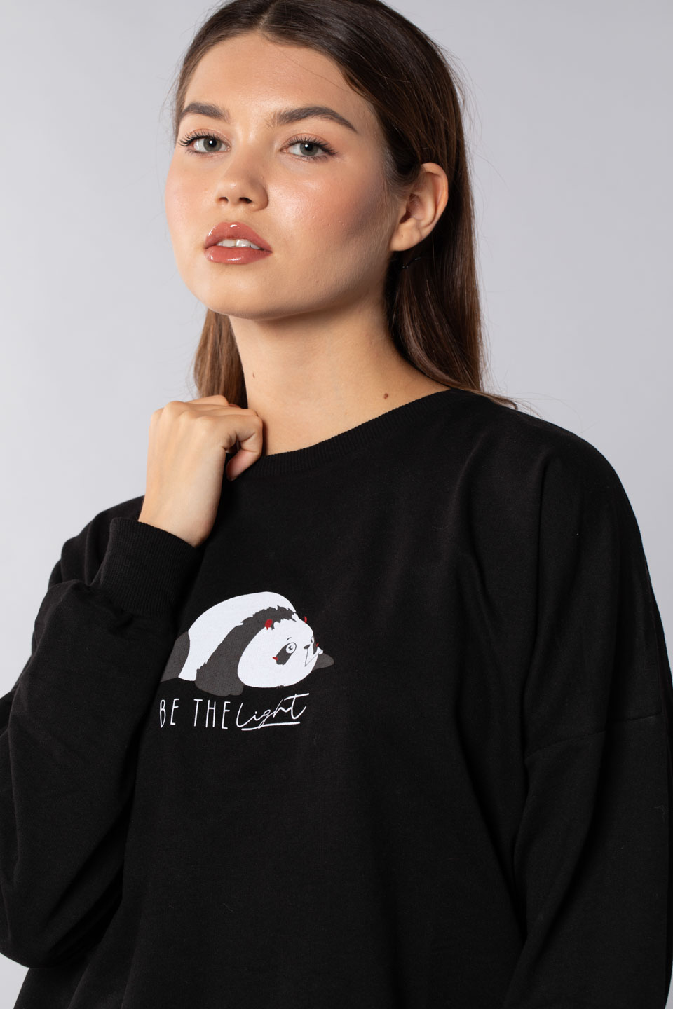 Panda baskılı sweatshirt-21548-8 Siyah