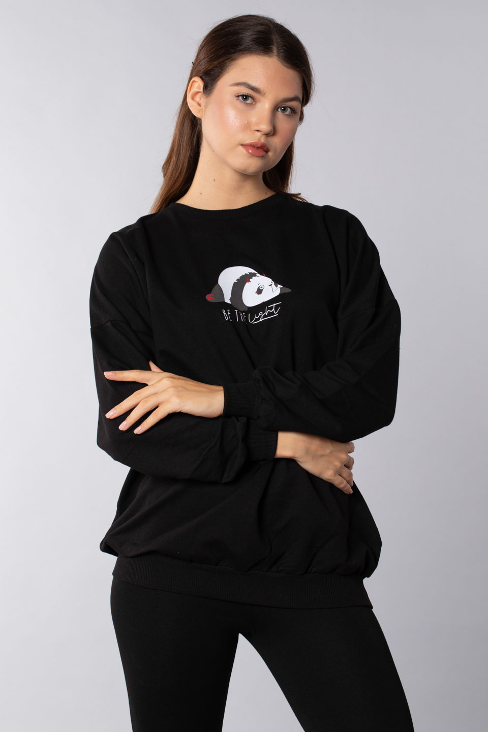 Panda baskılı sweatshirt-21548-8 Siyah