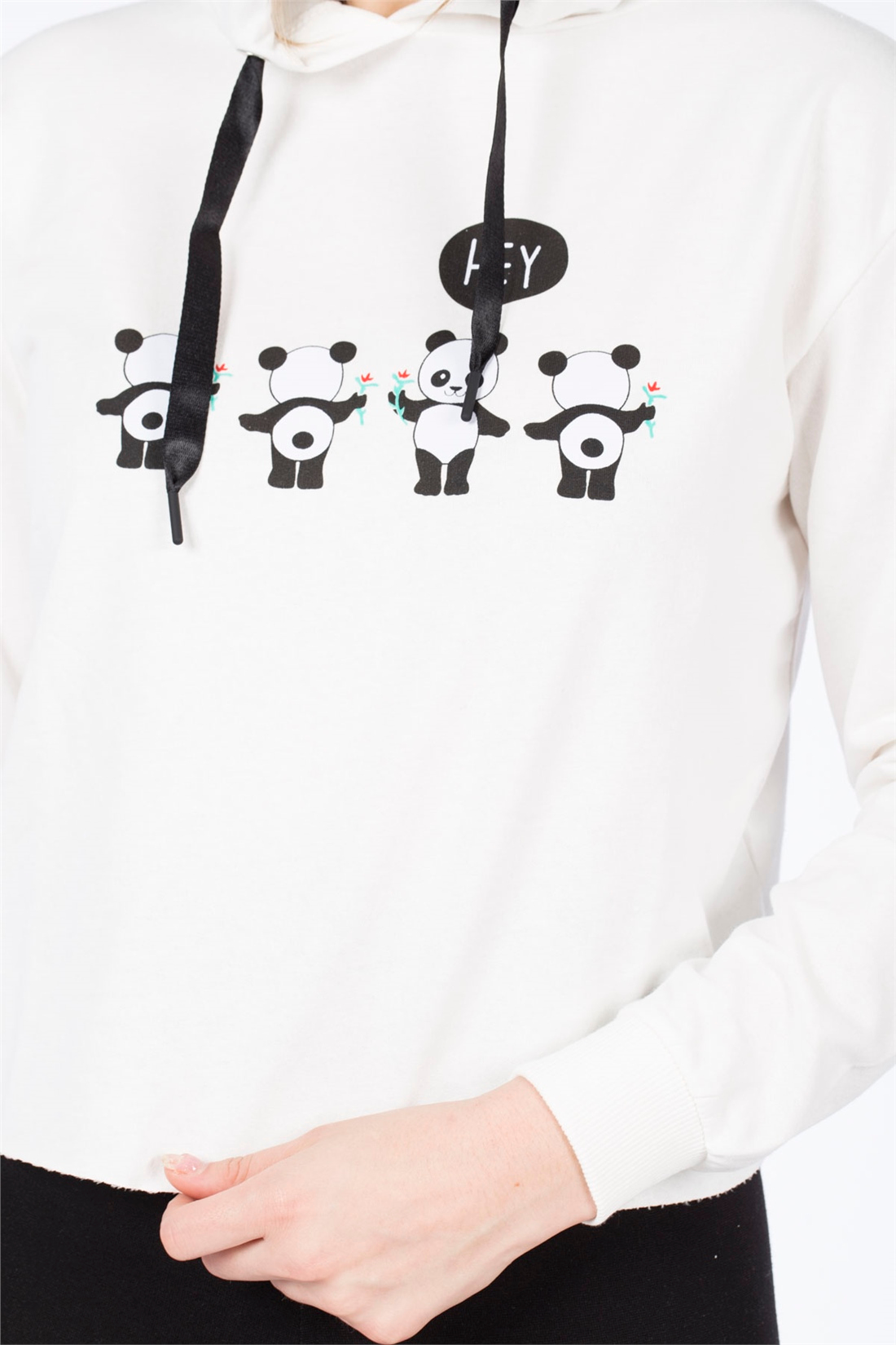 Panda Baskılı Sweatshirt-Ekru