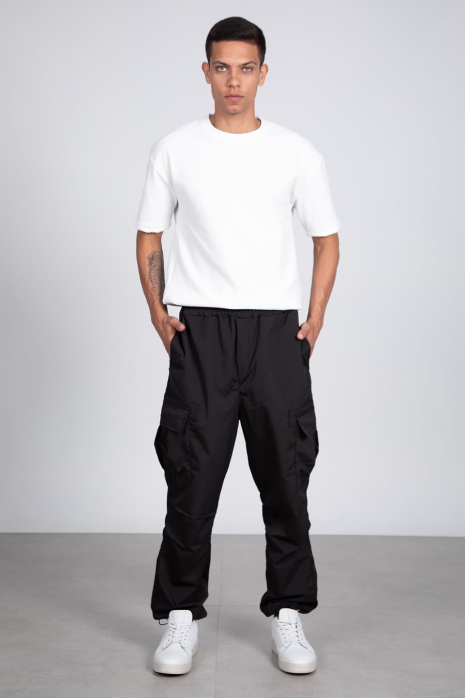 Paraşüt kargo baggy pantolon-1060 Siyah