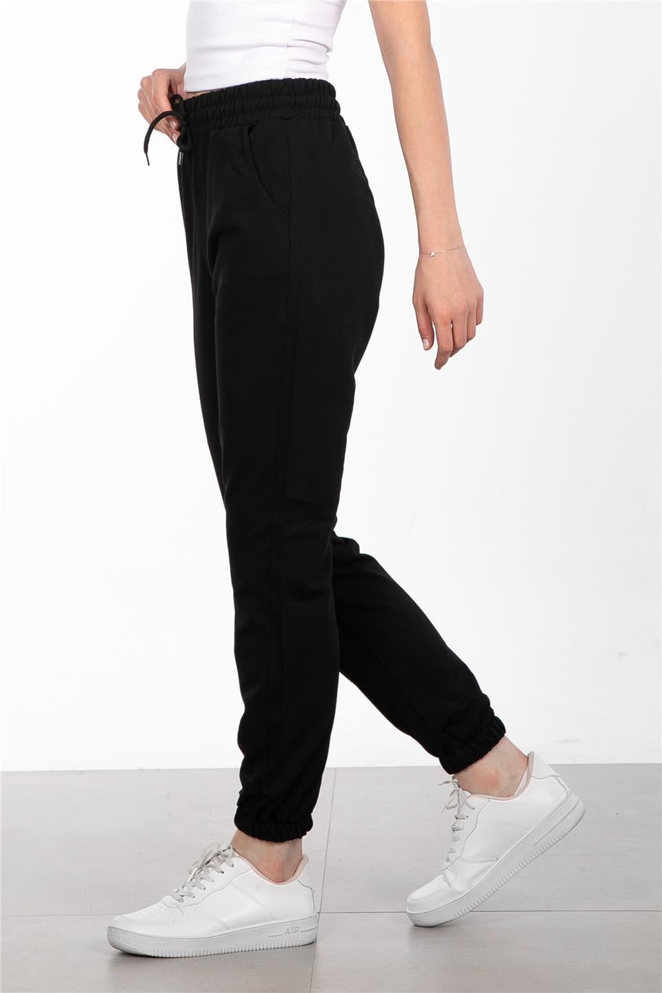 Paris Paçası Lastikli Eşofman Altı - Siyah