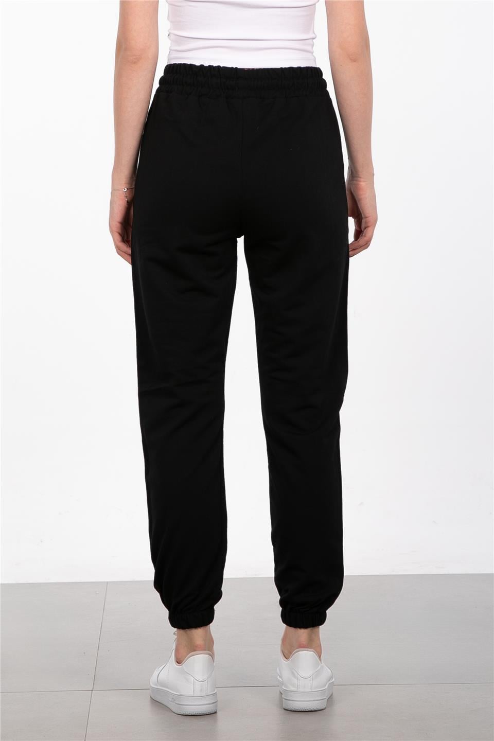 Paris Paçası Lastikli Eşofman Altı - Siyah