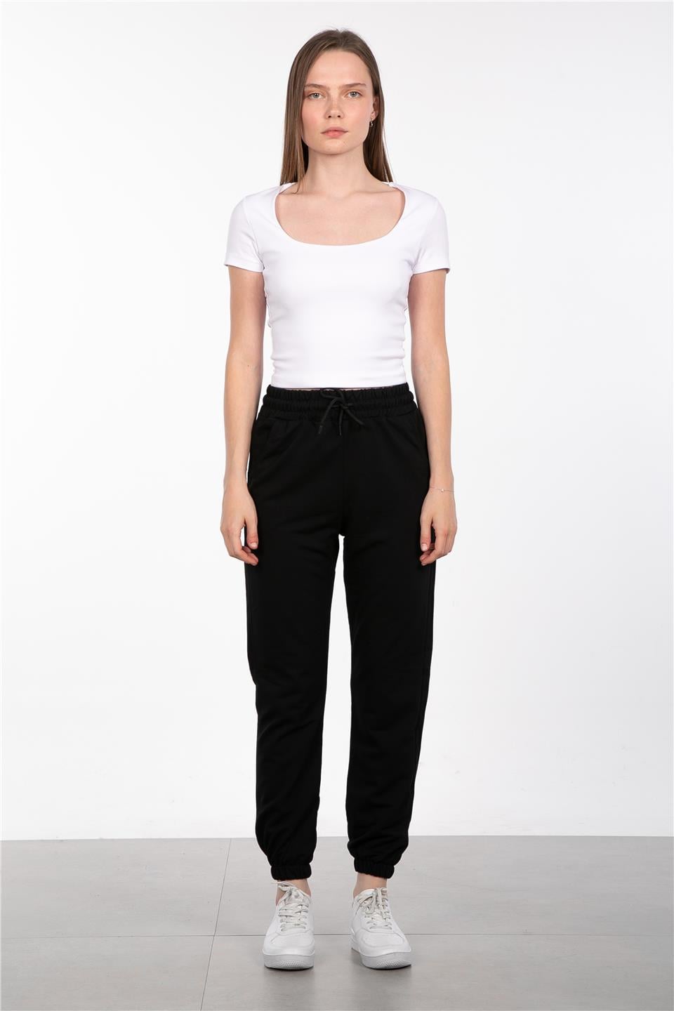 Paris Paçası Lastikli Eşofman Altı - Siyah