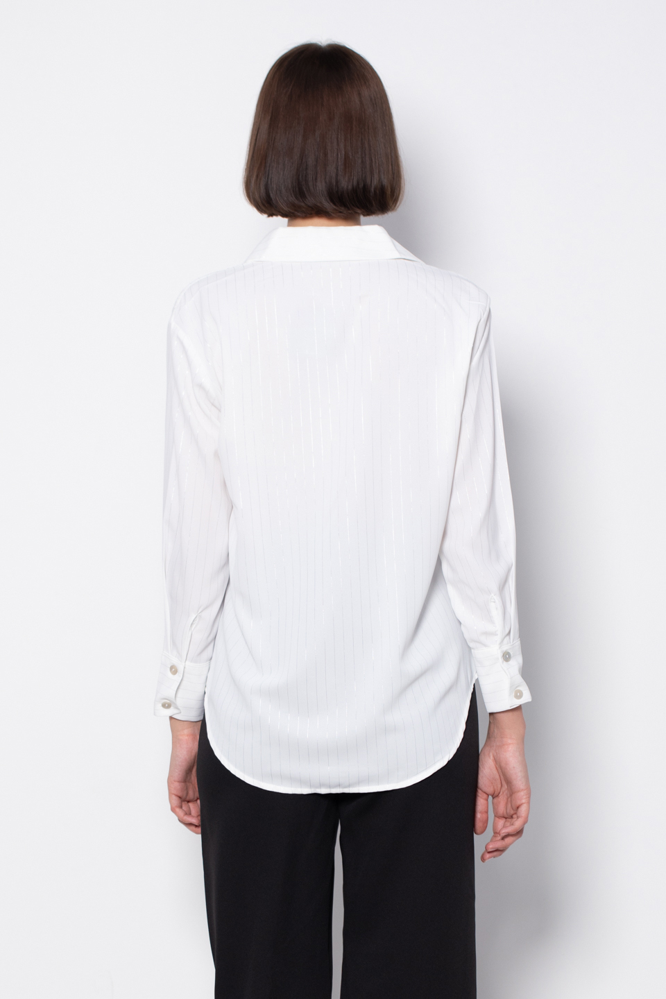 Parlak çizgili gömlek-4520 Gümüş/Ekru