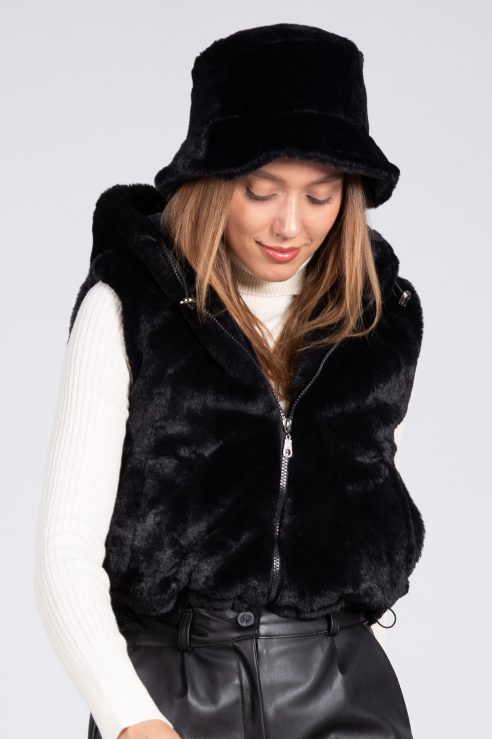 Peluş bucket şapka-12839-1 Siyah