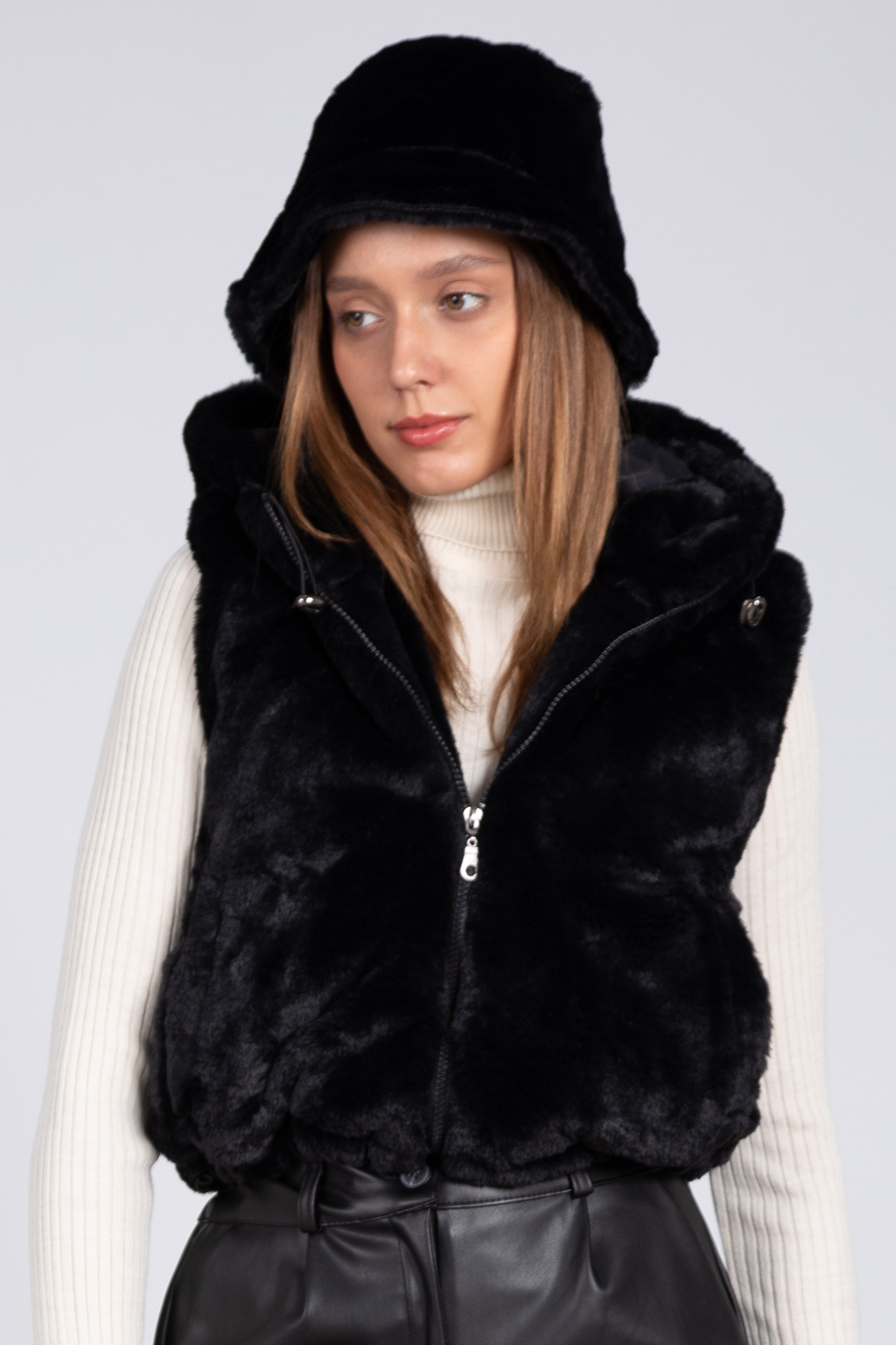 Peluş bucket şapka-12839-1 Siyah