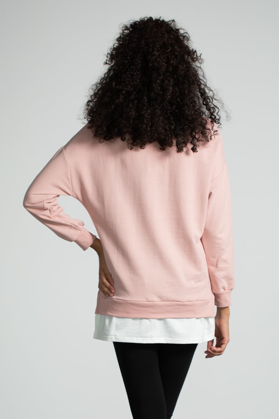 Penye Garnili Baskılı Sweatshirt - Açık Gül