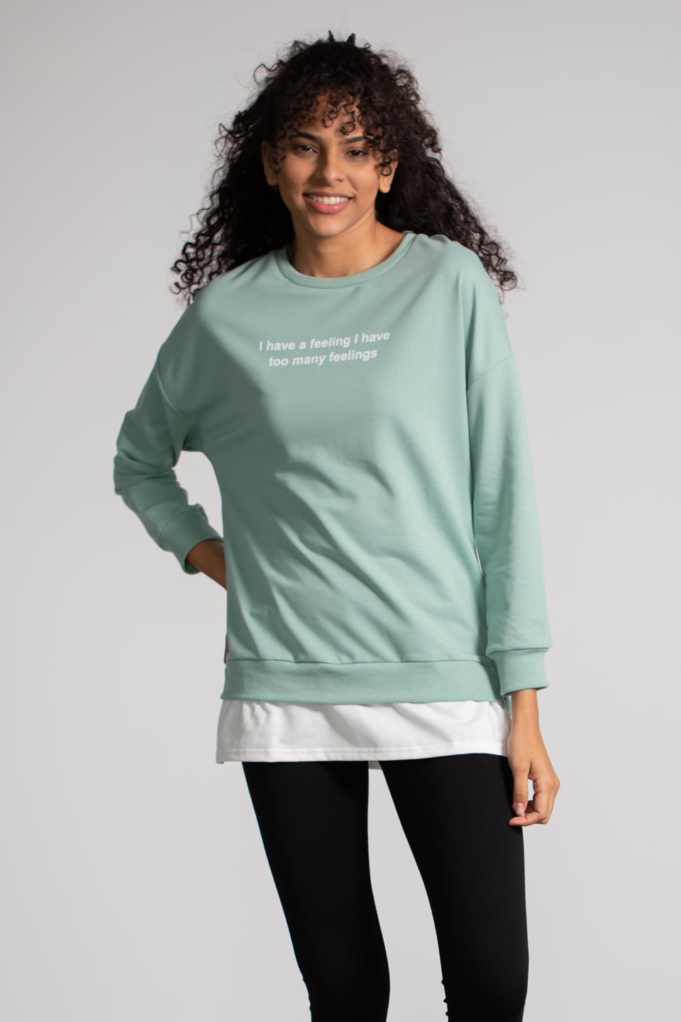 Penye Garnili Baskılı Sweatshirt - Çağla