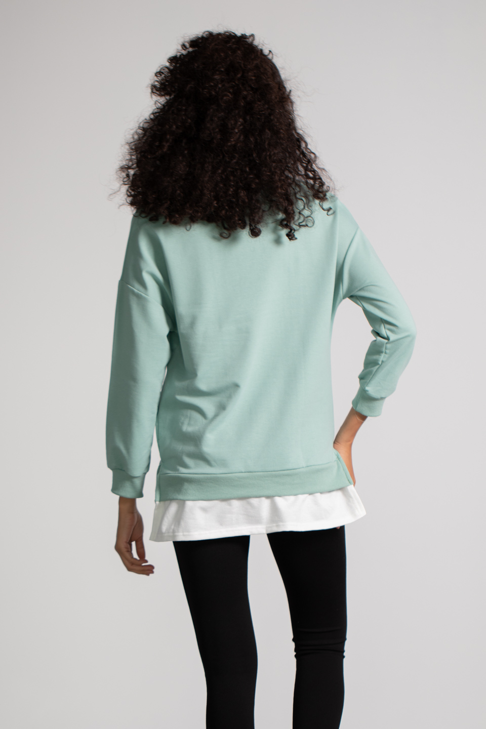 Penye Garnili Baskılı Sweatshirt - Çağla