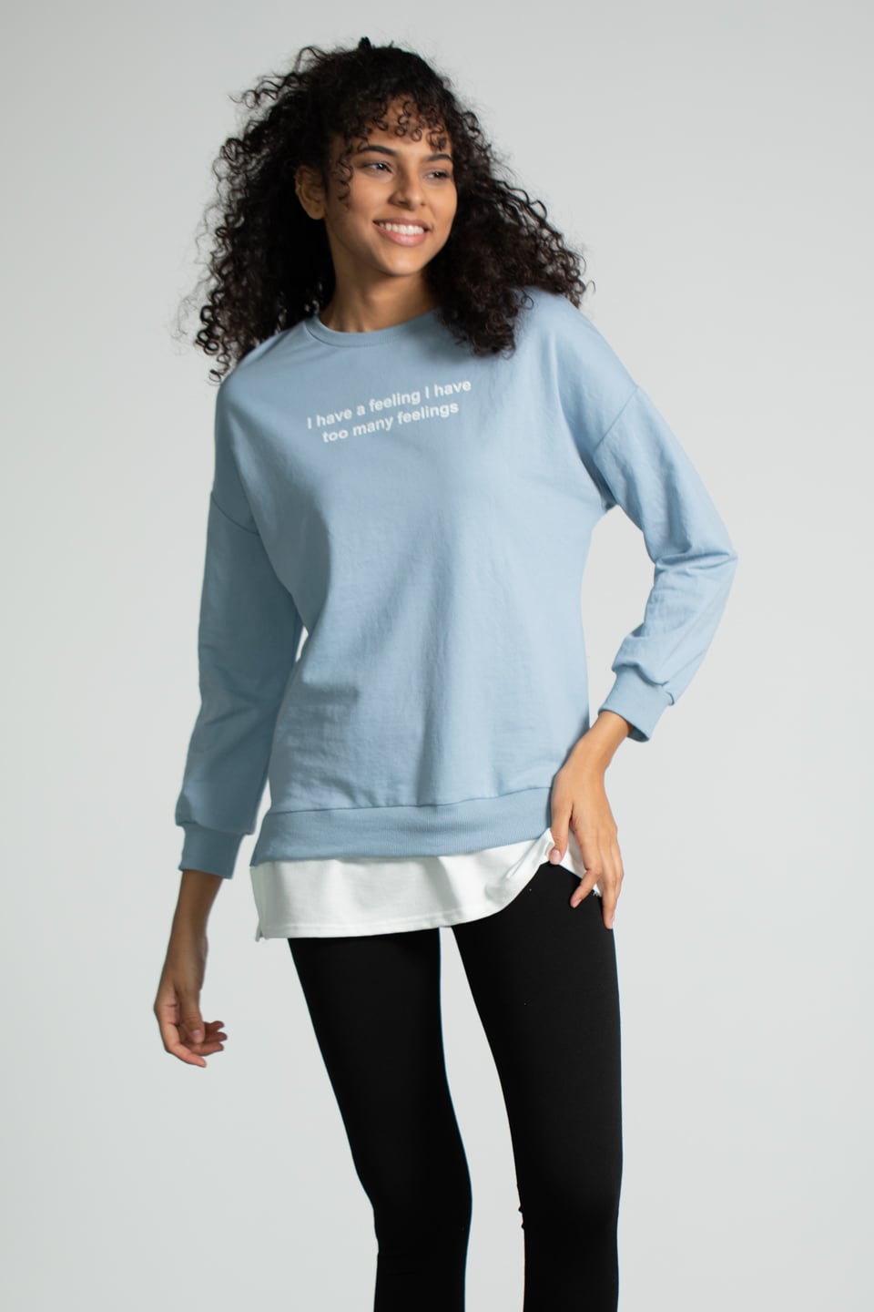 Penye Garnili Baskılı Sweatshirt - Mavi