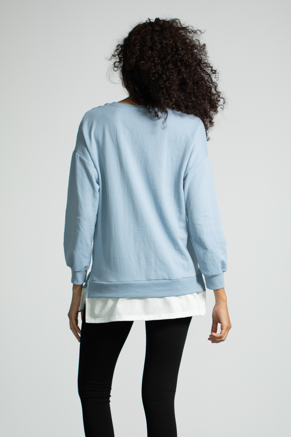 Penye Garnili Baskılı Sweatshirt - Mavi
