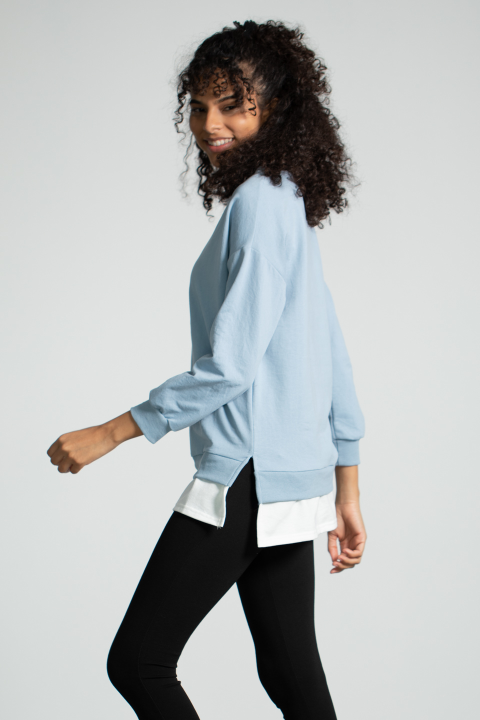 Penye Garnili Baskılı Sweatshirt - Mavi