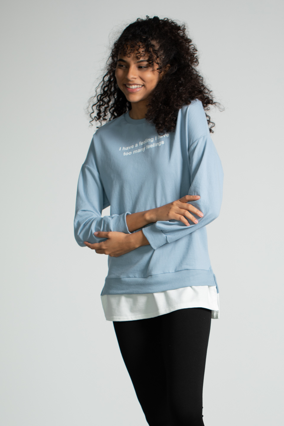 Penye Garnili Baskılı Sweatshirt - Mavi